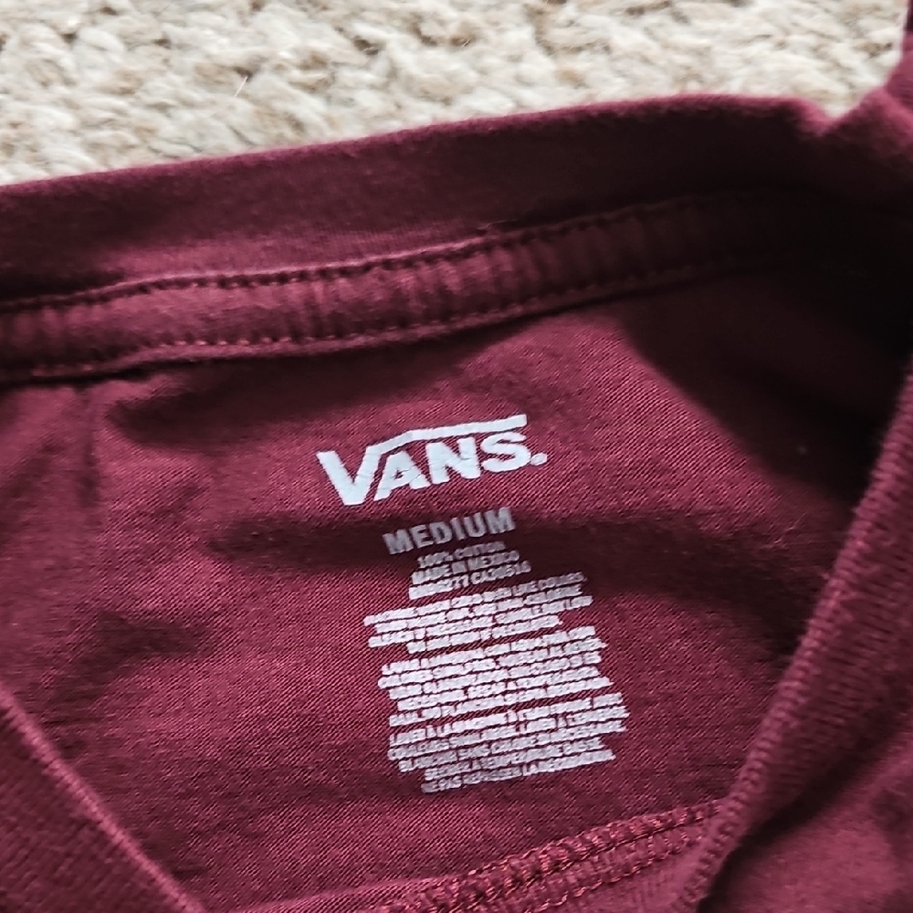 Vans Maroon Long Sleeve Tee with White Logo - Men Or Women Size Medium - Picture 2 of 4